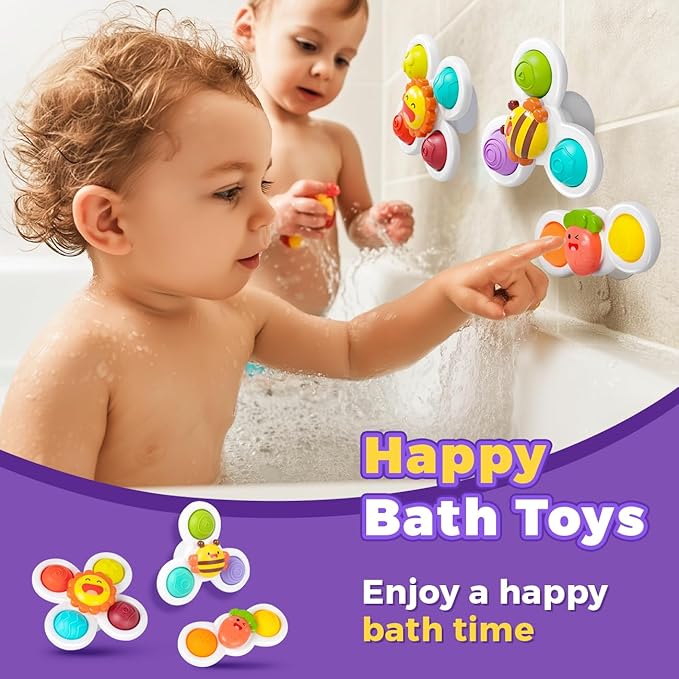 3PCS Pop Suction Cup Spinner Toys: Spinner Toys for 1 Year Old Boy Girl - Sensory Baby Bath Toy for Toddlers 1-3 -12 18 Months Boy Birthday Gift for Infant