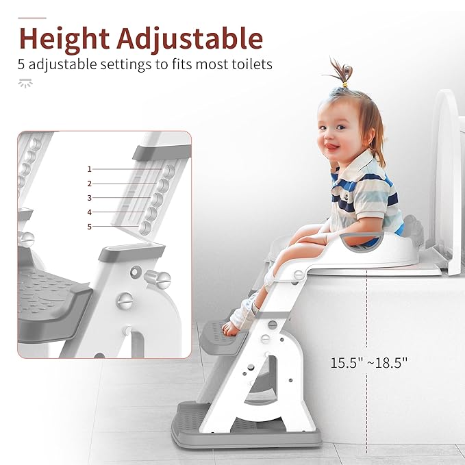 Potty Training Seat, Upgrade 2 in 1 Potty Training Toilet for Toddler, Toddler Toilet Seat for Boys Girls with Splash Guard, Anti-Slip Pad and Step Stool (Grey)