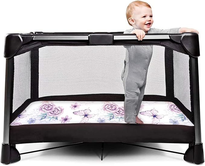 AMROSE 3 Pack Soft Mini Crib Sheets, Microfiber Pack N Play Sheets Set for Baby Girls, Silk Touch Gentle, Fitted for Playard Portable Mini Crib Mattress, Happy Garden