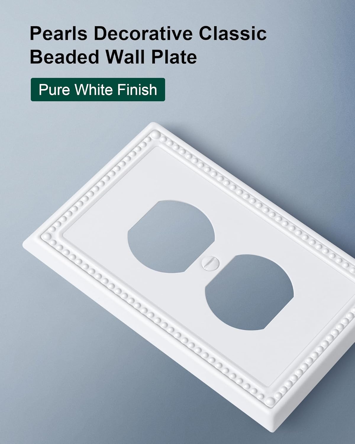 2-Pack Duplex Outlet Cover Plate, Pure White Metal Wall Plates for Electrical Outlets, 1 Gang Receptacle Light Switch Cover, Pearls Decorative Switch Plates and Outlet Covers