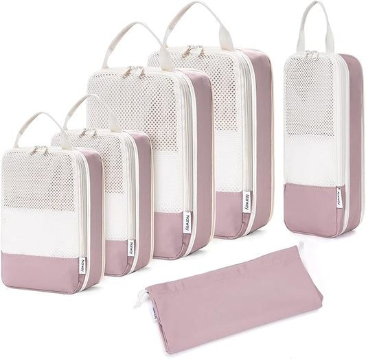 Narwey 6 Set Compression Packing Cubes for Travel Kids Women Carry on, Packing Organizers Bag for Backpack Luggage Suitcase Duffle Bags