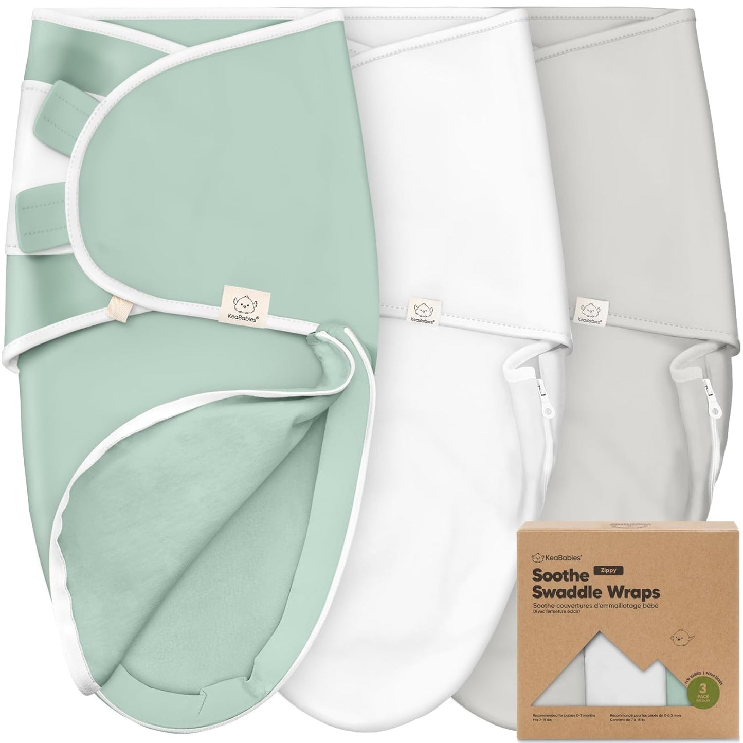 Baby Swaddle Sleep Sacks with Zipper - 3-Pack Swaddles for Newborns 0-3 Months, Infant, Baby Girls, Boys, Soft & Durable Newborn Sleep Sack, Easy Diaper Change Swaddling Blanket (Sage)