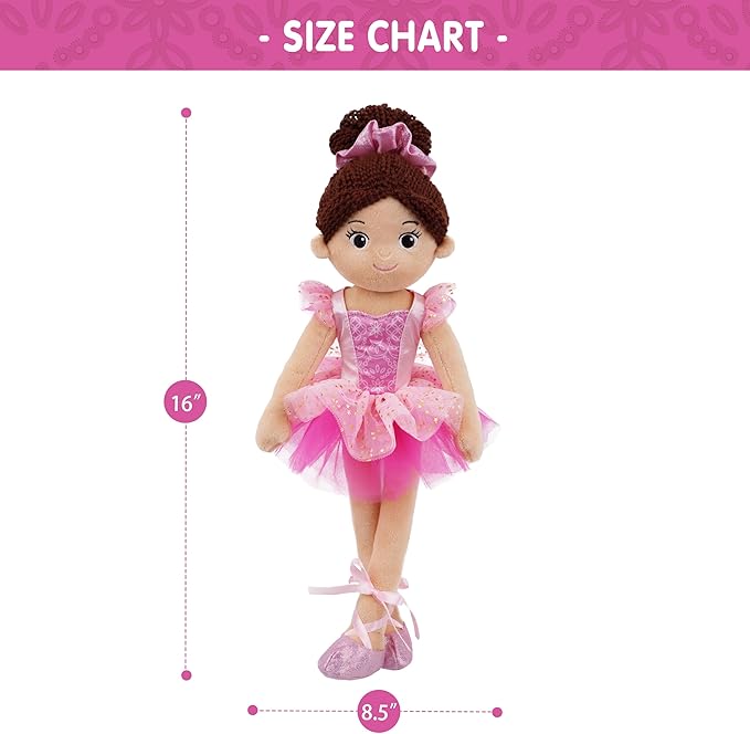 June Garden 14" Snuggle Cutie Ballerina Doll Maya – Soft Plush Doll with Ballet Outfit, Purple Pajama Set & Accessories – Dress Up Pretend Play Toy for Girls