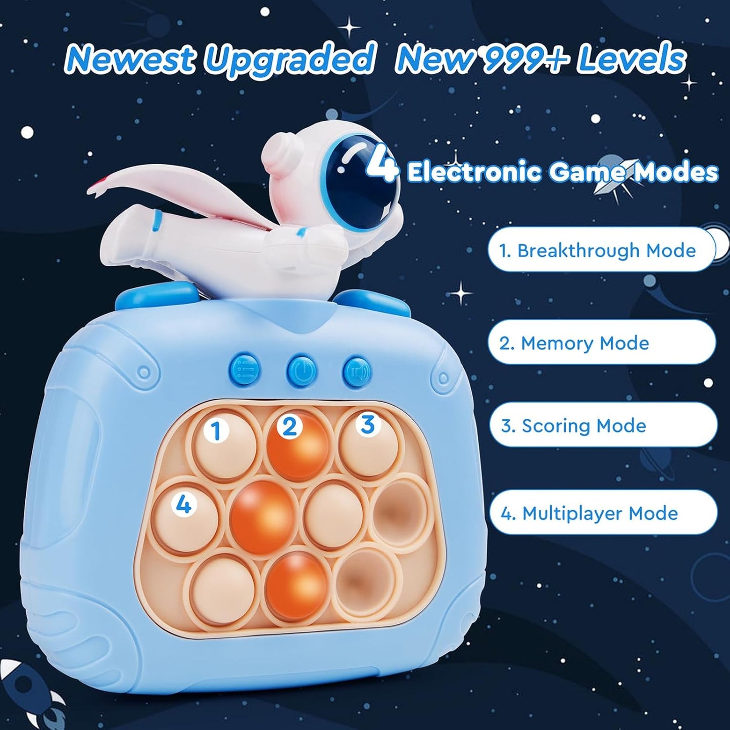 Fast Push Bubble Game, Handheld Fidget Toys, Stress Relief Interactive Game Console for Kids and Adults- Blue