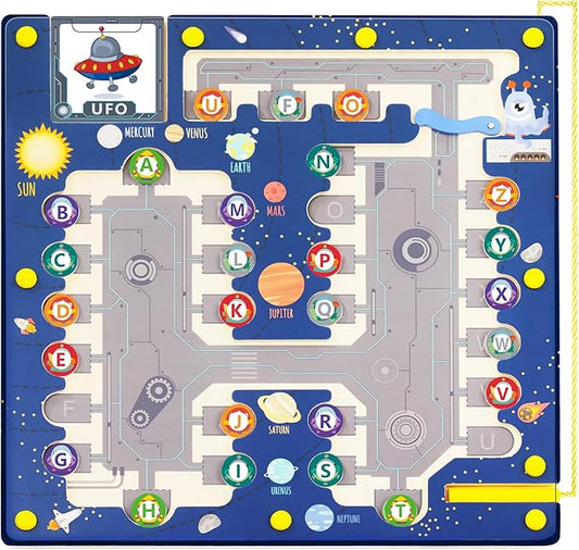 deli Magnetic Alphabet Maze, Wooden Montessori Toys for Tolddlers, Learning Educational Fine Motor Skills Toys for Kids 3 4 5 Year Old Gifts