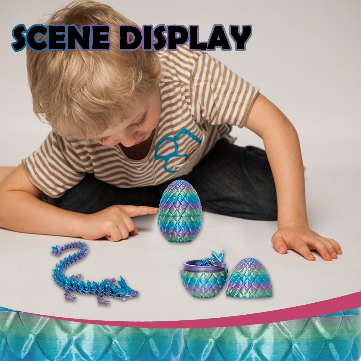 3D Printed Dragon Eggs with Dragon Inside, 12In Rainbow Dragon Egg Fidget Toy, Executive Desk Articulated Dragon Toy, Home Office Decor