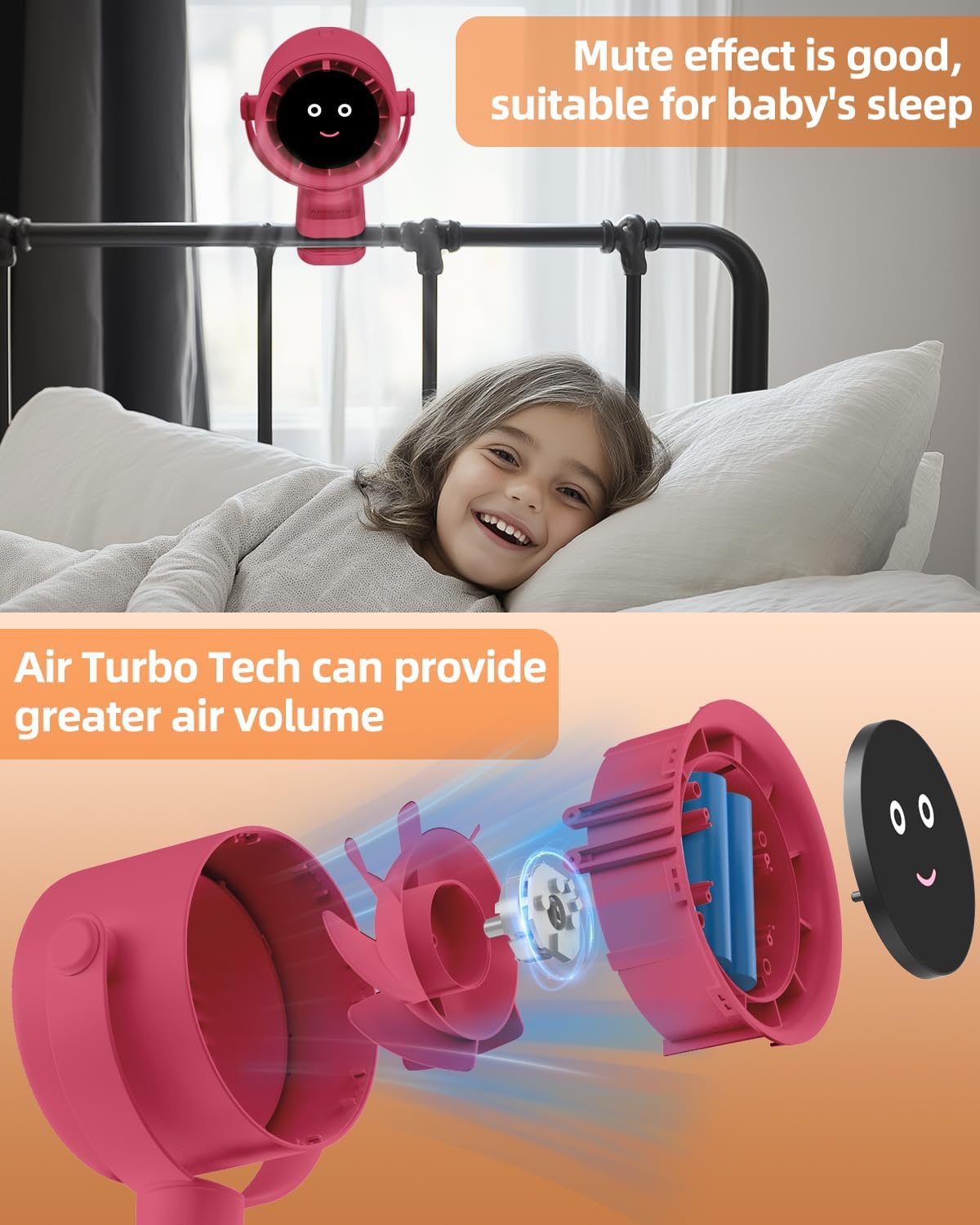 Clip on Fan for Bed, Portable Fan for Travel, Air Turbo Tech & Digital display, 360° Rotate & 5 Speeds stroller fan, For Home Office Stroller Camping - Red