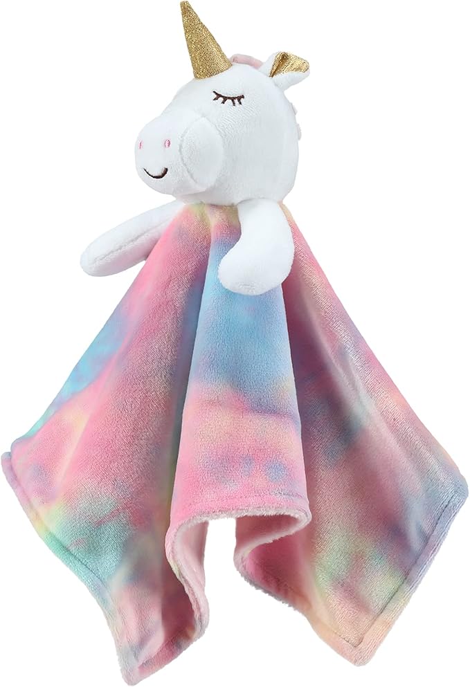 CREVENT Cozy Plush Baby Security Blanket, Loveys for Baby Girls and Boys, Birthday (Unicorn + Deer)