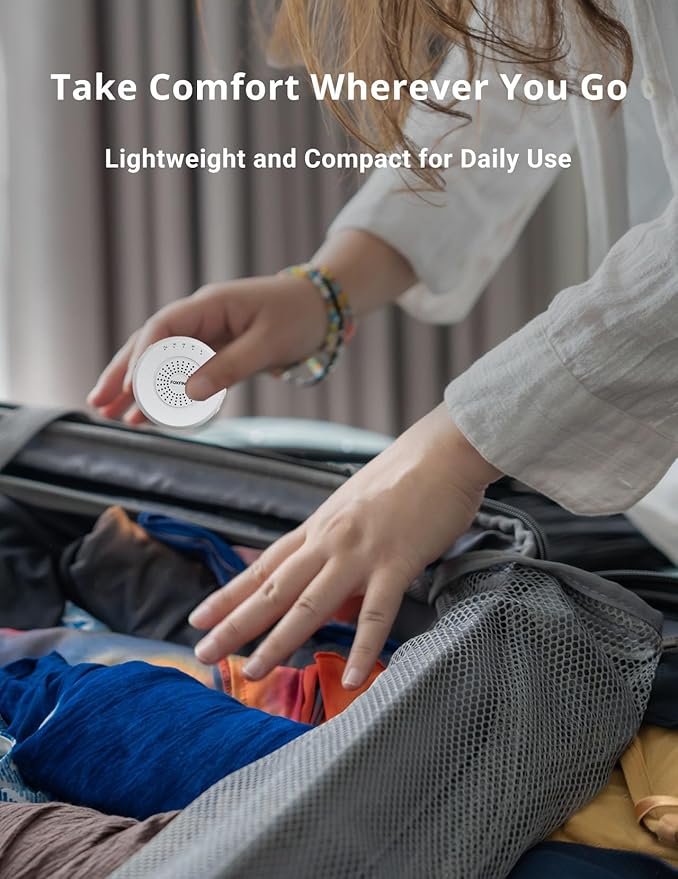 FOXFINE White Noise Machine, Portable Sound Machine with 36 Soothing Sounds, Focused Light, Timer, for Sleeping, Baby, Adults, Home & Travel, White