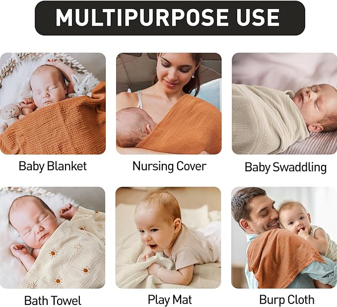 Muslin Swaddle Blankets for Newborn, 3 Pack Breathable Soft Receiving Blanket, Large 38 x 40 inches Swaddle Wrap Burping Clothes, Essentials Infant Shower Items, Toddler Gift (Elegant Colors)