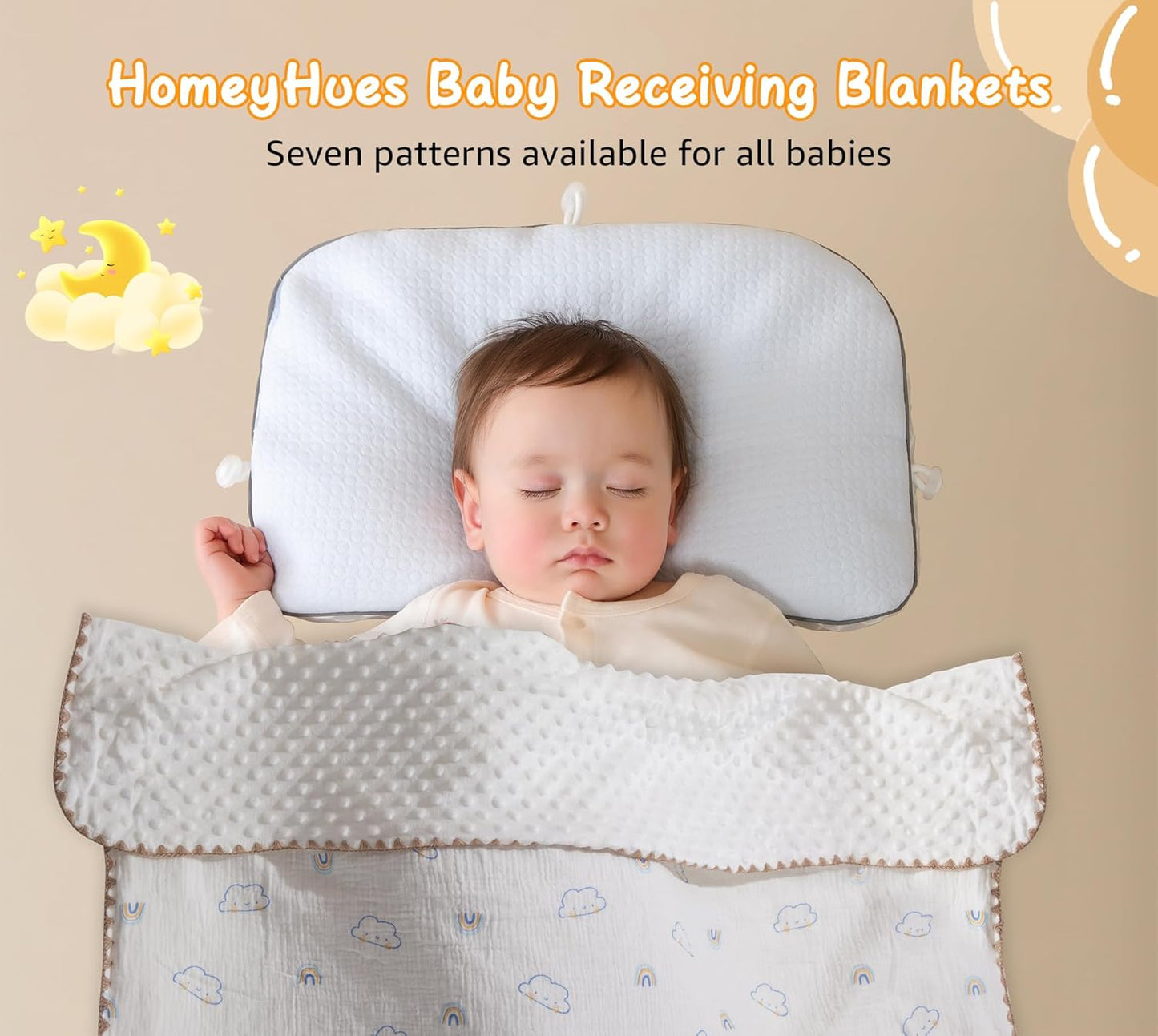 Baby Blanket Double Layer Cotton 40 x 40 Soft Receiving Blanket with Pattern Machine Washable Cloud