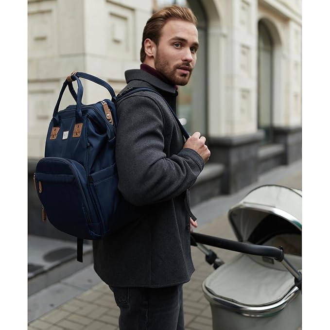 Diaper Bag Backpack, Multifunction Diaper Bag with Changing Station, Stylish Baby Bags, Large Unisex Diaper Backpack for Mom and Dad, Baby Registry Search, Portable Changing Pad – Navy Blue