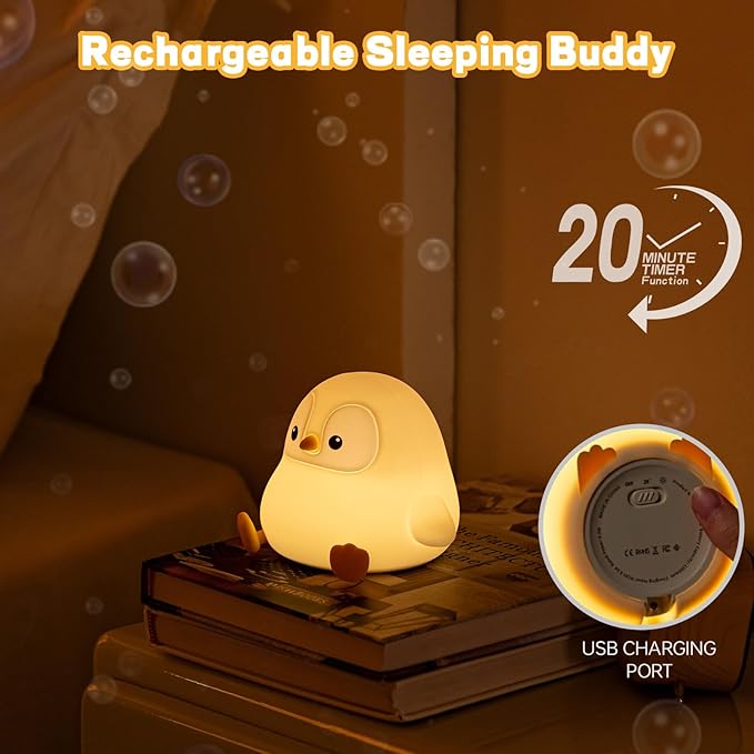 Penguin Night Light for Kids, Cute Penguin Lamp Silicone Baby Nursery Night Lamp, Dimmable Squishy Touch Bedside Lamps, Adorable Rechargeable Animal Lamps Gifts Kawaii Room Decor for Kids Girls Boys