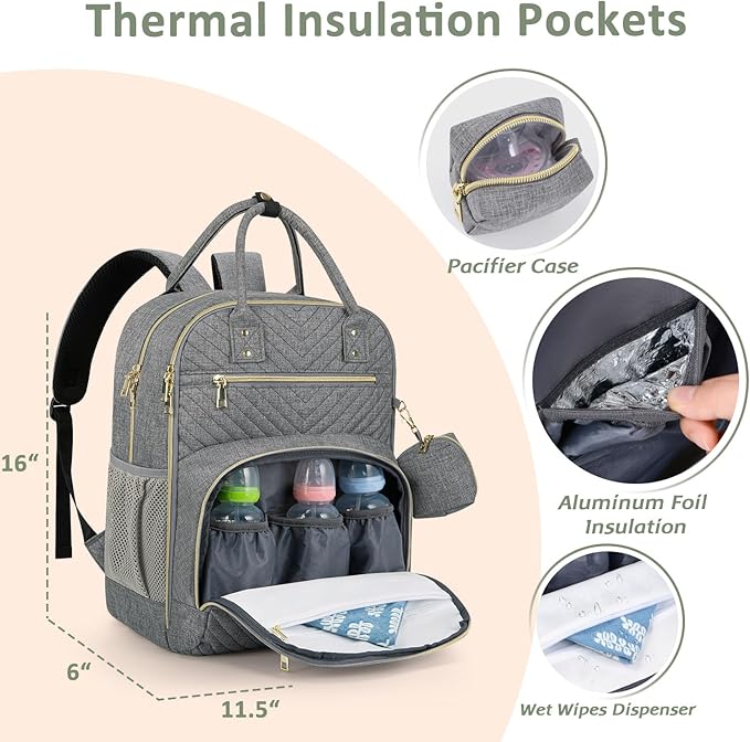 Diaper Bag Backpack,Baby Essentials Diapers Bag with Pacifier Case,Multipurpose Stylish Large Capacity Travel Backpack for Baby Girl/Boy(L-Grey)