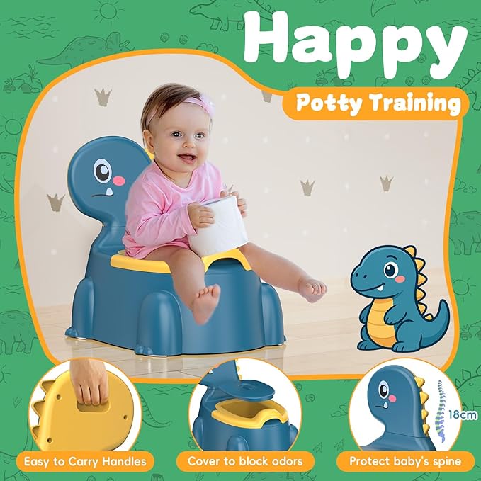 Potty Training Toilet Toddler Potty Chair Kids Boys Girls Dinosaur Animal Comfortable Potties Training Seat for Childrens Ages 1-3 Portable Baby Toilets with Lid Back Easy to Clean Potty Trainer,Blue