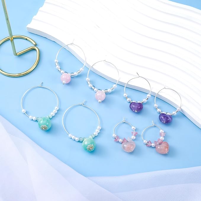 Pndeyo 60pcs Hypoallergenic Earring Beading Hoops, Mix Sizes Round Hoop Earrings Findings, Open Earring Wire Ring Accessories for Jewelry Making- Silver