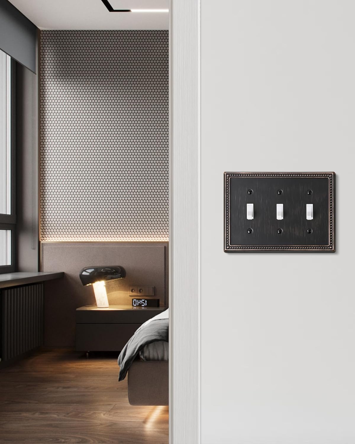 2-Pack Triple Toggle Light Switch Cover Plate, Pearls Decorative Switch Plate Covers, Aged Bronze 3 Gang Metal Wall Plate, Corrosion Resistant