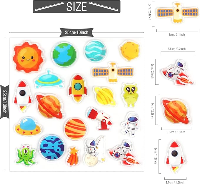 20 PCS Outer Space Thick Gel Clings Galaxy Window Gel Clings Decals Stickers for Kids Toddlers and Adults Home Airplane Classroom Nursery Outer Space Party Supplies Decorations Removable and Reusable