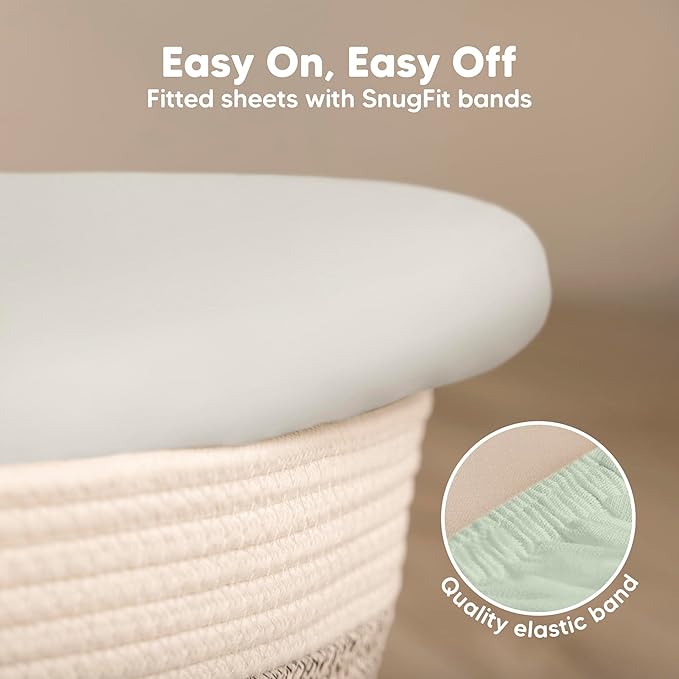 2-Pack Baby Bassinet Sheets Girl, Boy - 33x17 Viscose Derived from Bamboo Bedside Mattress Fitted Bassinet Sheets, Compatible with Halo Bassinest Swivel Sleeper, Baby Delight, Graco (Sage)