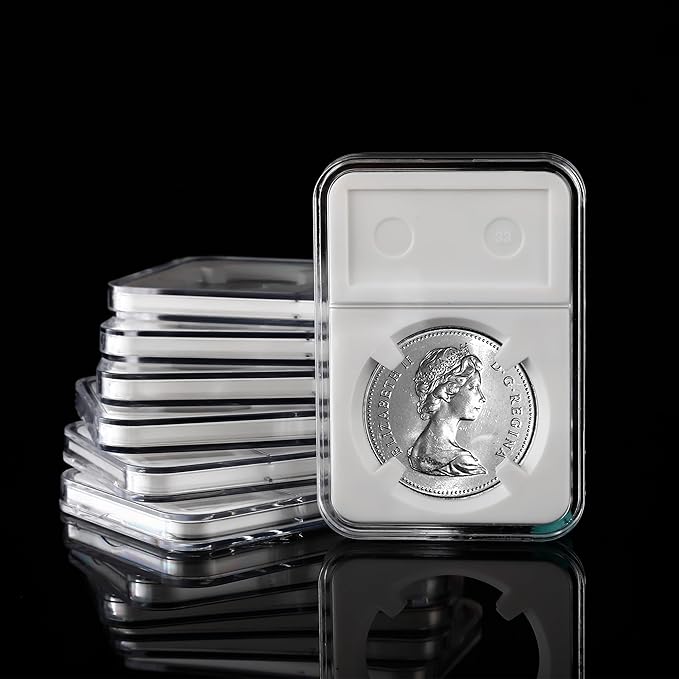 10 Packs 40mm Coin Slab Display Holder, Storage Case for American Silver Eagle 1 oz Coin, Clear Acrylic Cases for Coin Organize and Collection, Four-Point Fixation Coin Slab Capsules Protector