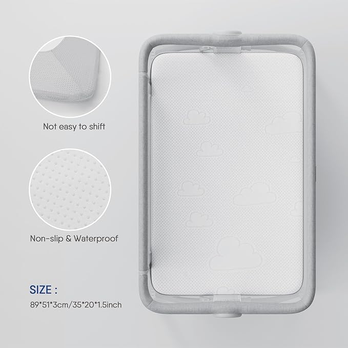 35x20x1.5 Breathable Crib Mattress Protector, Gel Memory Foam Toddler Mattress, Portable Crib Mattress Cover with Sheet for Mini Cribs & Baby Bassinet (Gray)