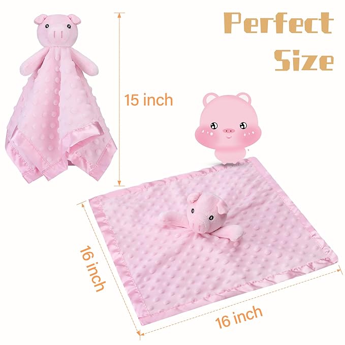 Pro Goleem Pig Loveys for Babies, Soft Security Blanket Baby Snuggle Toy Newborn Stuffed Animals Baby Gifts for Boys and Girls, 16 Inch