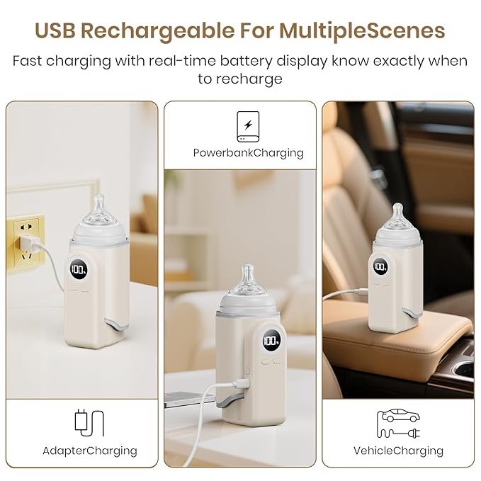 Portable Bottle Warmer for Travel, Precise Temperature Milk Warmer, 10000mAh Long Battery Life USB-C Fast Charging for Breast Milk/Formula Milk Warming, Fit Car, Airplane & On The Go Bottle Warmer
