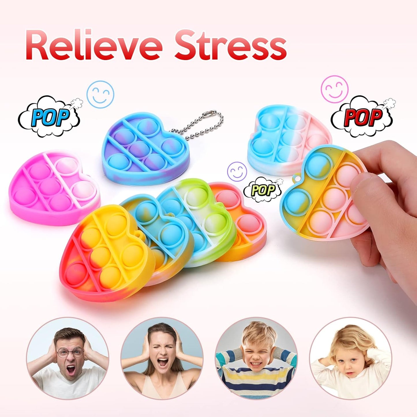 36PCS Mini Heart Pop Fidget Toys Pack Party Favors, Pop Bubble Fidget Bulk Sensory Toys, Pop Keychain Bubble Pop Toy Party Bag Fillers for Kids, Wrap Pop Stress Reliever Anti-Anxiety