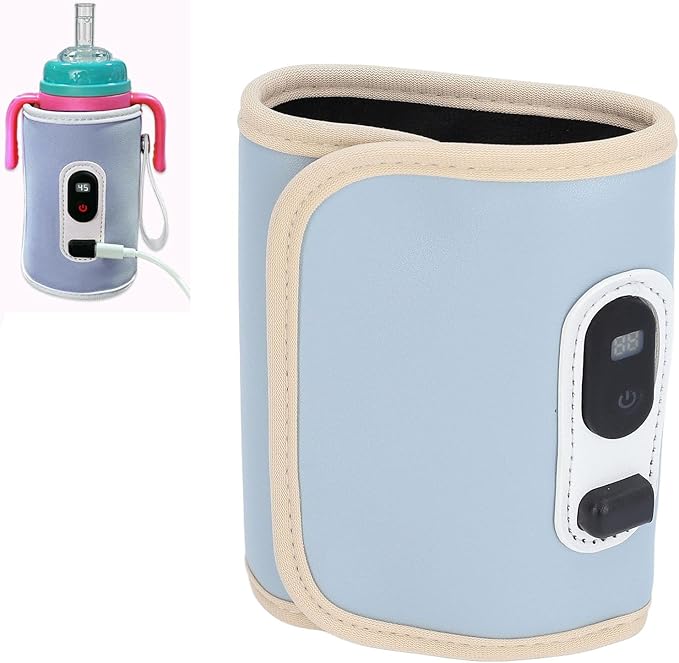 Portable Bottle Warmer, Portable Bottle Warmer For Travel USB 21 Speeds Temperature Adjustable Bottle Warmer with LED Display For Drinks, Coffee, Water, Milk (Blue)