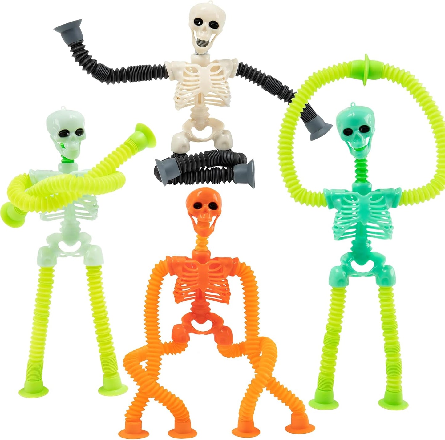 4PCS Telescopic Suction Cup Skeleton Toys, Shape Changing Telescopic Pop Tube Halloween Skeleton Fidget Toys, Skeleton Action Figure for Halloween Party Favors Kids Toddler Gift