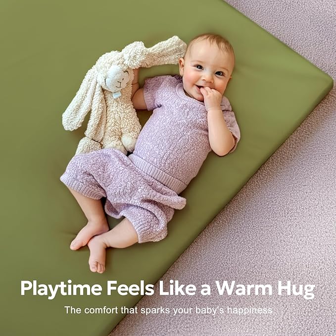 Mallify Baby Mat for Floor, Thick Soft Non-Toxic Vegan Leather Baby Play Mat, Waterproof Foam Play Mat, Padded Play Mat for Baby, 50x50 Playpen Mat, Infant Playmat for Baby Girls and Boys, Green