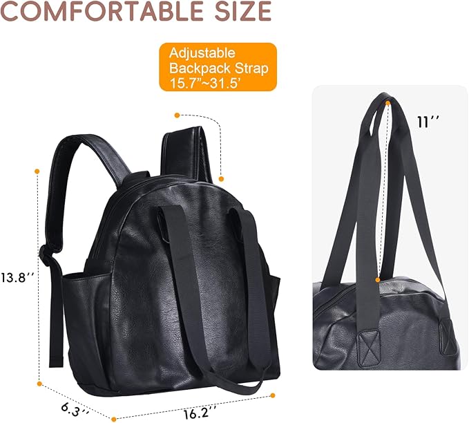 Stylish Diaper Bag Backpack, Leather Large Capacity Travel Baby Diaper Bag Tote for Mom Dad, Handbag shoulder bag, Waterproof, Lightweight Black