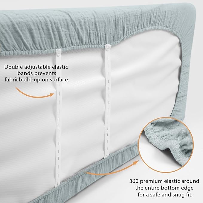 2 Pack Soft Muslin Baby Crib Sheets, 100% Cotton Breathable Double Layer Fitted Sheets for Standard Crib and Toddler Bed Mattresses 28x52 Inches, for Baby Girls and Boys (Sage & Fog