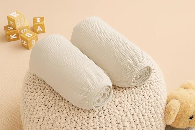 Muslin Bassinet Sheets 33x17 Inches White Bassinet Sheets Rectangle/Oval 2 Pack, Soft Fitted Bassinet Mattress Cover, Safe for Boy or Girl, Breathable Muslin, Easy Fit, No More Loose, Unsafe Sheets