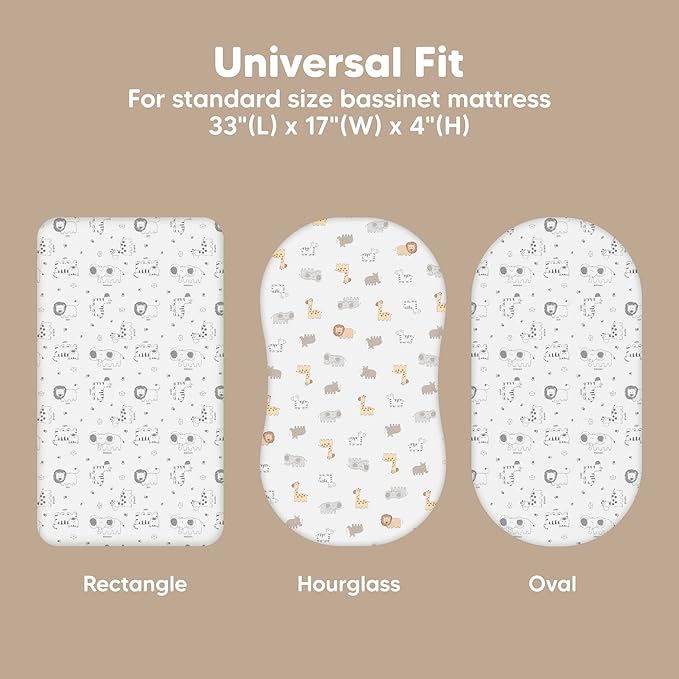 2-Pack Baby Bassinet Sheets Girl, Boy - 33x17 Viscose Derived from Bamboo Bedside Mattress Fitted Bassinet Sheets, Compatible with Halo Bassinest Swivel Sleeper, Baby Delight, Graco (KeaSafari)