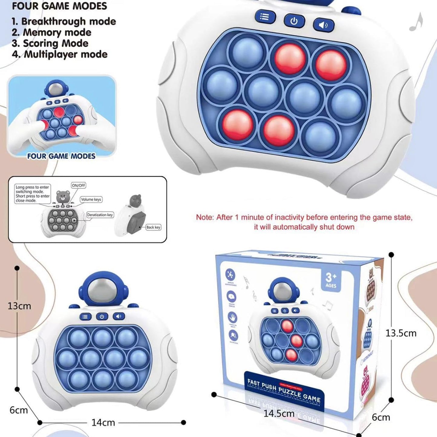 Fast Speed Push Pop Game,Pop Game Light Up Fidget Toys with Instant Sound Feedback | Animal Pop Target Pushing Bubble Game Toy for Kids Fast-paced Pop Game Console (No Battery)