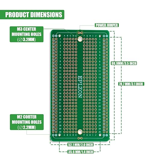 10 Pcs Solderable Breadboard PCB Board Gold-Plated Solder Breadboard for DIY Electronics Projects Apply to Soldering Projects 3.5"x2.05" (Green)
