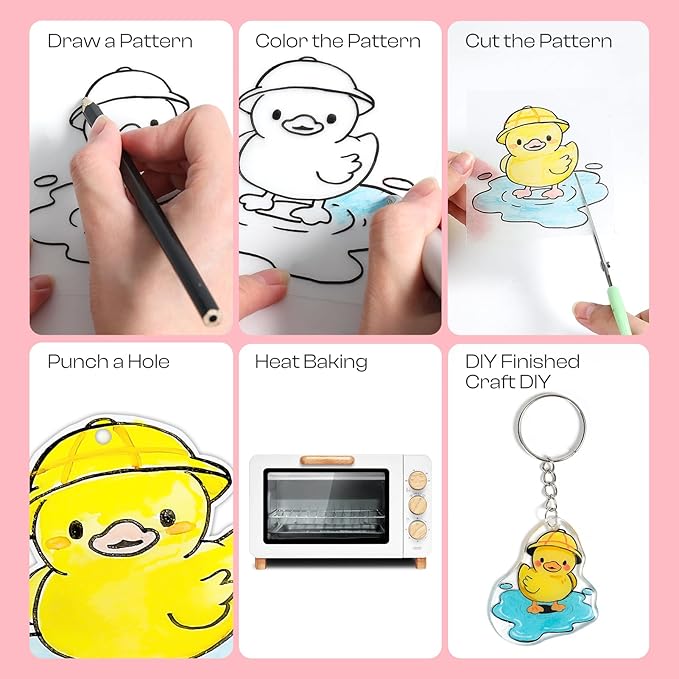 Auihiay 125PCS Shrink Dink Sheets Keychains Kit, 12PCS Shrinky Papers with Keychains and Open Jump Rings for DIY Shrinky Art Keychain Making, Halloween & Christmas Craft Decor