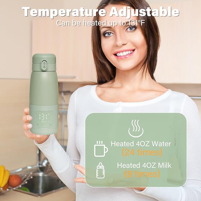 Portable Bottle Warmer 17oz Large Capacity for Travel - Dual Heating Modes for Breast Milk & Water, Fast 3-Min Heat, Long-Lasting Battery, Fits Most Bottles