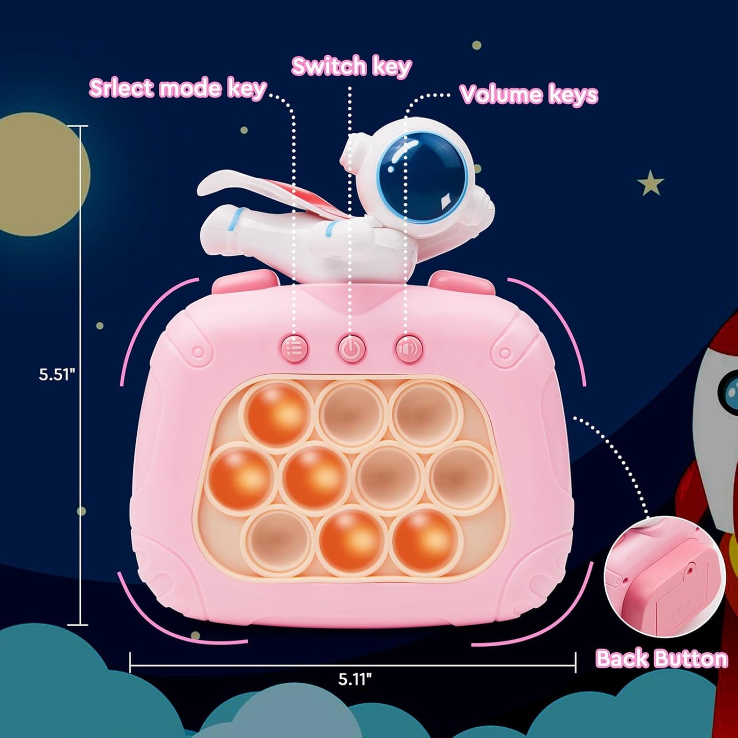 Fast Push Bubble Game, Handheld Fidget Light Up Toys for Kids Adult, Push Sensory Toys, Stress Relief Pop Puzzle for Boy Girl