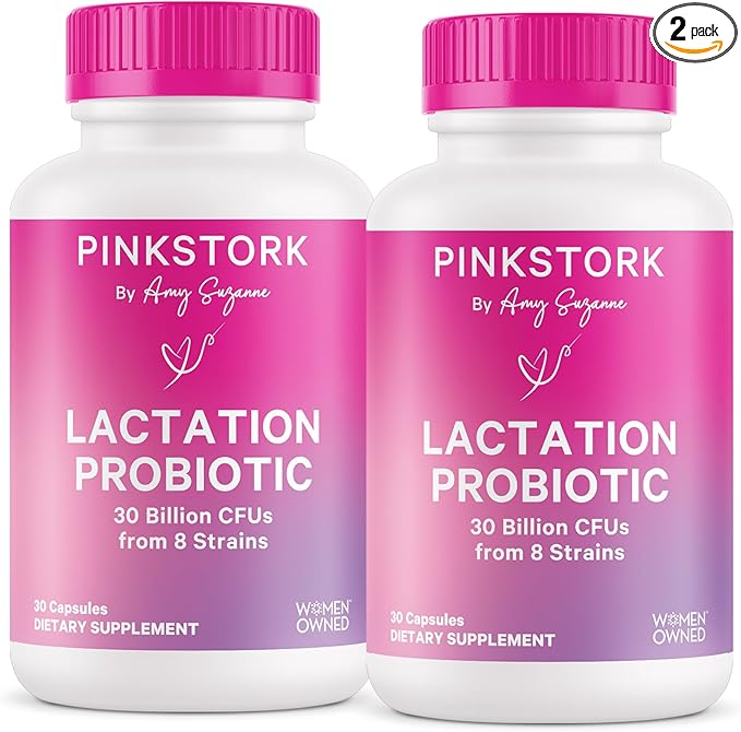 Pink Stork Lactation Probiotic - 30 Billion CFUs Multi Strain Postnatal Probiotics for Breastfeeding Women - Support Breast Milk & Gut Health, Postpartum Essentials, 60 Capsules