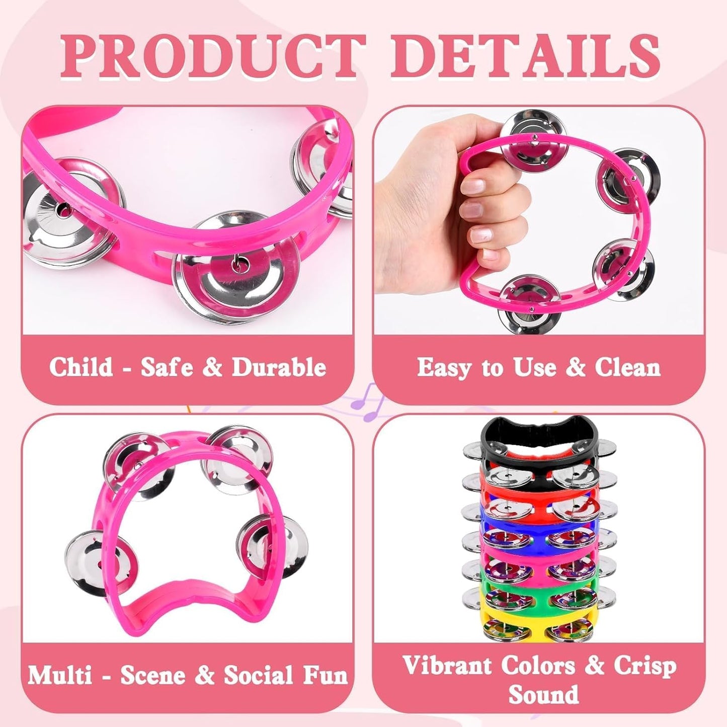 60 PCS Multicolored Tambourines for Kids - 4 Bells Handheld Musical Instruments and Noise Makers Perfect for School Supplies Church Kindergarten Weddings Christmas Parties and Group Performances