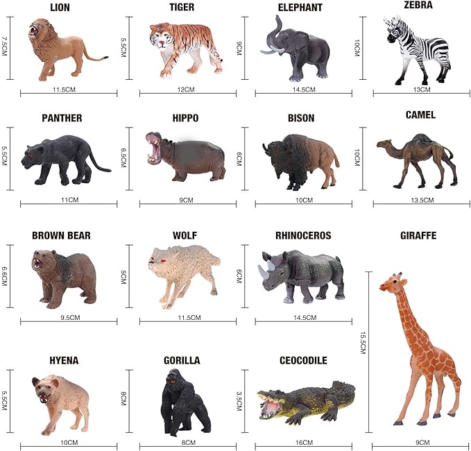 15 Animal Toys for Boys Realistic Safari Animals Farm Zoo Educational Toy Gift with Play Mat for 2 3 4 5 6 7 Year Old Girls Toddlers Kids