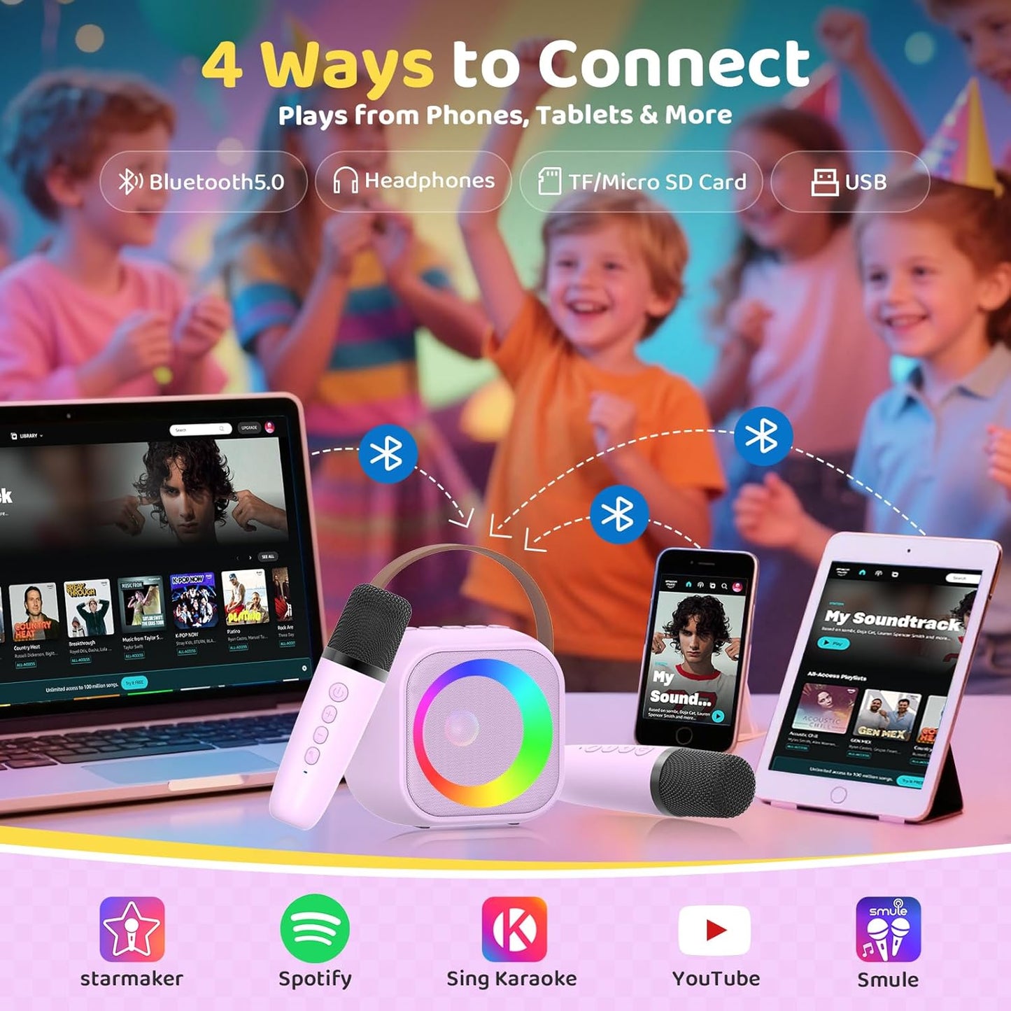 Karaoke Machine for Kids, Toys for 3-12 Years Old Girls Gifts, Kids Karaoke Microphone Machine Toy, Best Fun Christmas Birthday Gifts for 5 6 7 8 9 10 11 Years Teens Girl Boys Purple 2 Mic