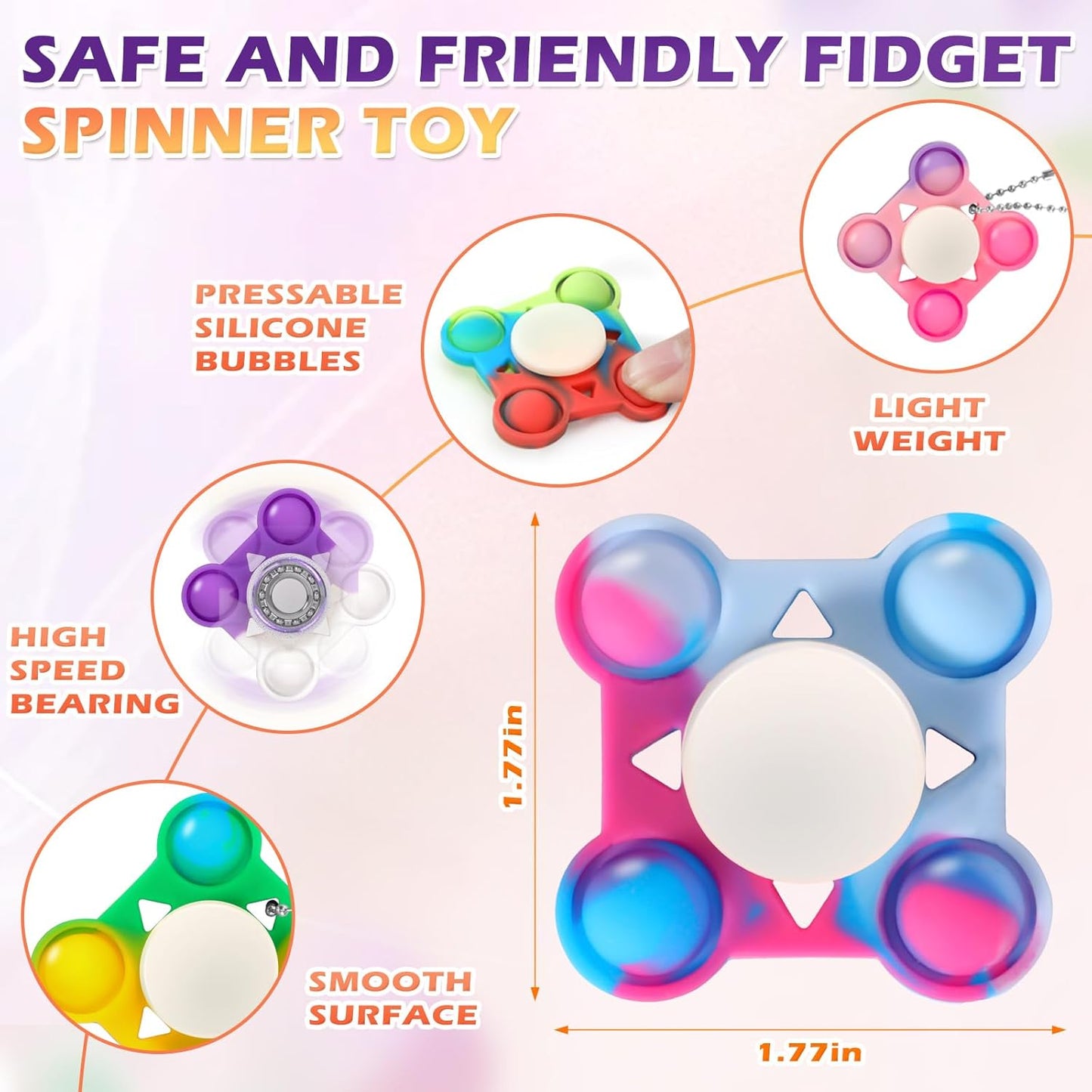 42 PCS Pop Fidget Spinners - Colorful Party Favors for Kids - Sensory Toys for Stress Relief and Anxiety - Classroom Prizes,Goodie Bag Stuffers,Birthday Gifts