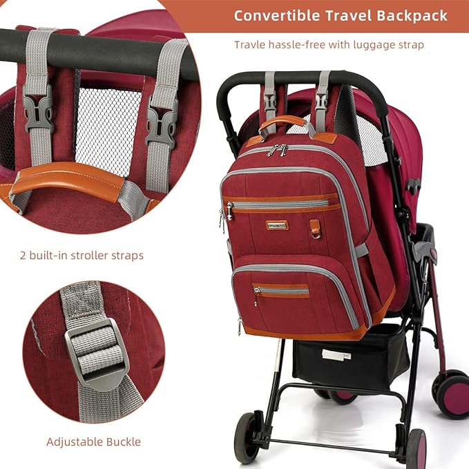 Diaper Bag Backpack, Large Baby Nappy Bags with Portable Changing Pad for Boys and GirlsMultifunction Travel Baby Bag for Moms Dads, Shower Gifts Waterproof and Stylish，Red