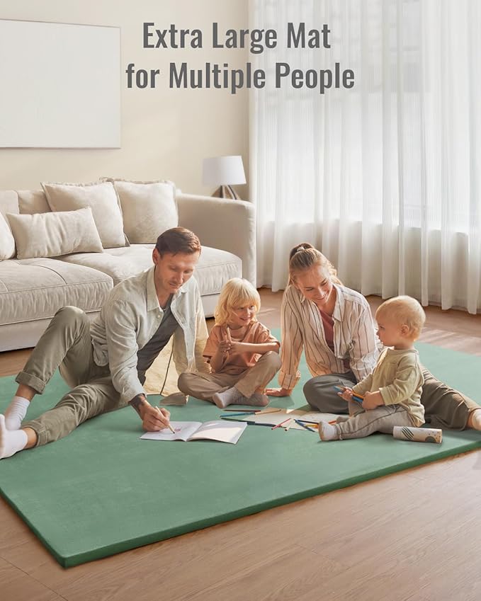 Blissful Diary Ultra Soft Baby Play Mat, 71x59 Extra Large Floor Mat with Removable & Washable Slip-On Cover for Babies and Toddlers, Sage Green