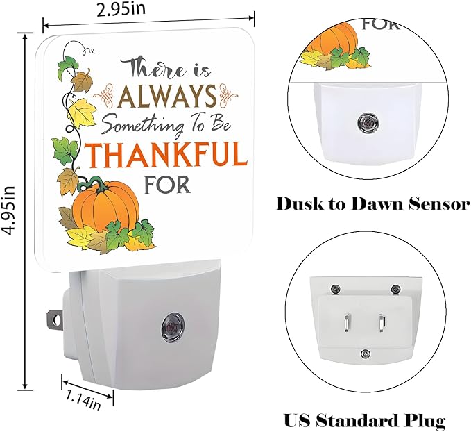 Be Thankful Night Light,Plug Into Wall for Boys Girls Bedroom Decorative Square Night Light Lamp 0.5w Sleep Friendly