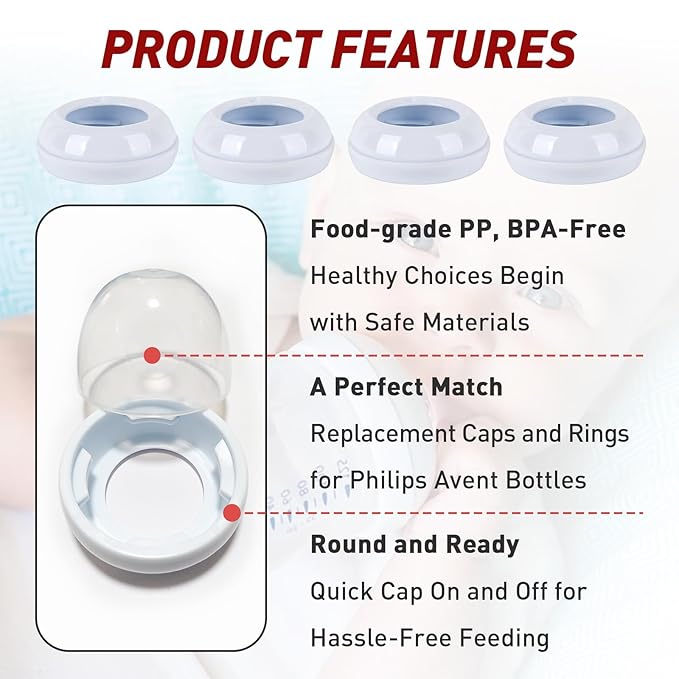 4-Pack Baby Bottle Rings for Philips Avent Natural Bottles, Baby Bottle Replacement Screw Ring Collars, Baby Bottle Nipple Rings for Avent Natural Plastic and Glass Bottles