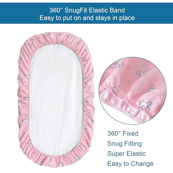 Bassinet Sheet 4 Pack for Baby Girls, Bassinet Sheets Universal Fit for Rectangle, Oval, Hourglass Bassinet Pad/Mattress, Stretchy Bassinet Sheets, Pink Print